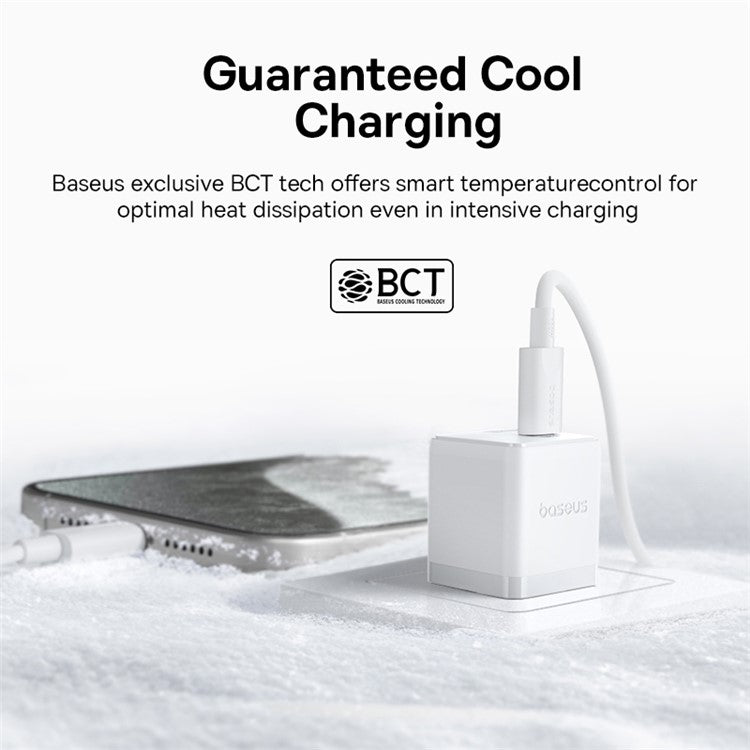 BASEUS Palm USB+Type-C Dual Port 20W Fast Charger US Plug Wall Charging Adapter with 60W Type-C Cable - White