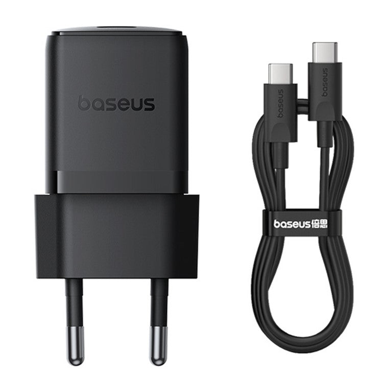 BASEUS Palm Fast Charger 30W Type-C Single Port EU Plug Wall Charging Adapter with 60W Type-C Cable - Black