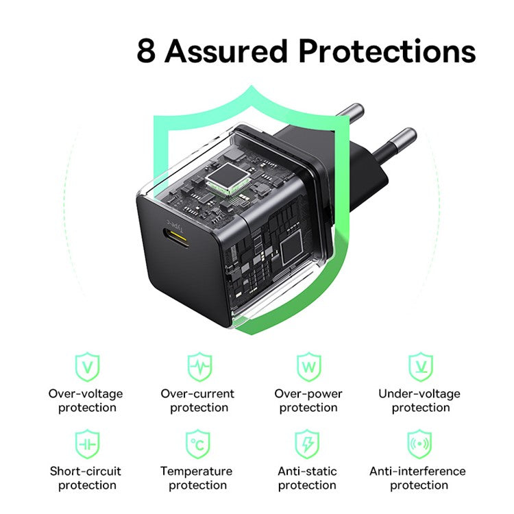 BASEUS Palm Fast Charger 30W Type-C Single Port EU Plug Wall Charging Adapter with 60W Type-C Cable - Black