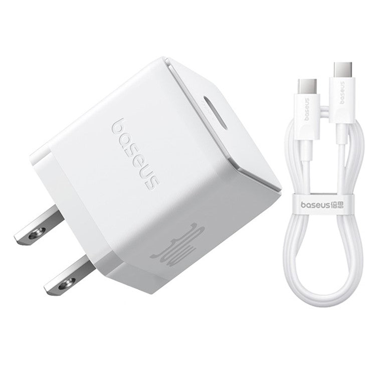 BASEUS Palm Fast Charger 30W Type-C Single Port US Plug Wall Charging Adapter with 60W Type-C Cable - White