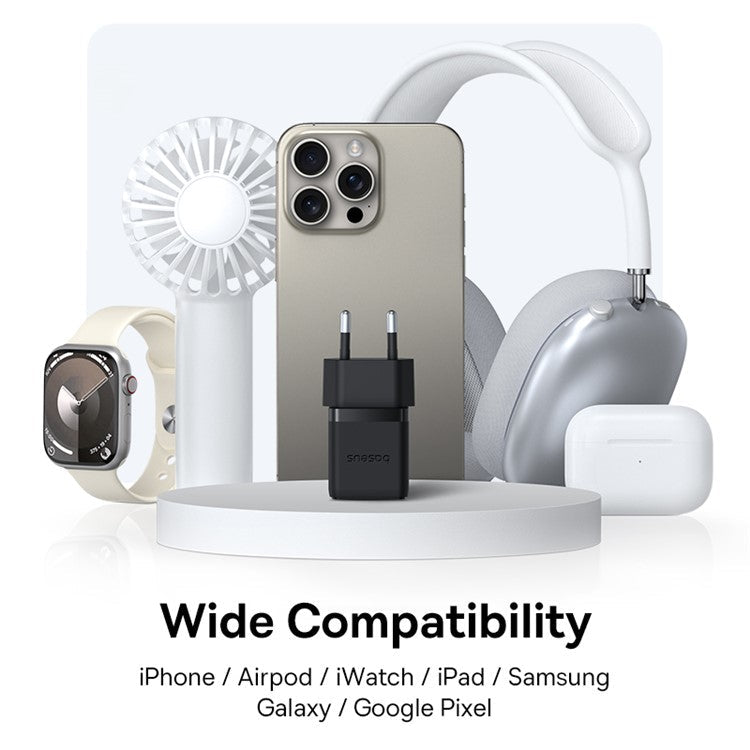 BASEUS Palm Fast Charger 30W Type-C+USB Dual Port EU Plug Wall Charging Adapter with 60W Type-C Cable - Black