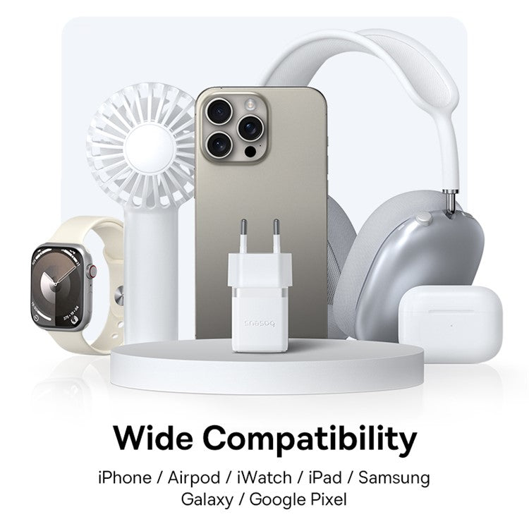 BASEUS Palm Fast Charger 30W Type-C+USB Dual Port EU Plug Wall Charging Adapter with 60W Type-C Cable - White