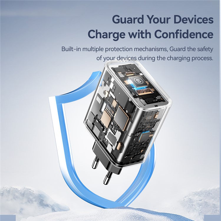 ESSAGER 65W Fast Charging Portable Power Adapter USB-A + Type-C Dual Ports Travel Charger - EU Plug