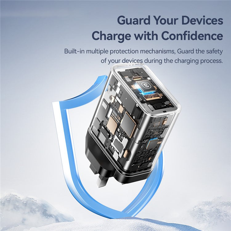 ESSAGER 65W Fast Charging Portable Power Adapter USB-A + Type-C Dual Ports Travel Charger - UK Plug