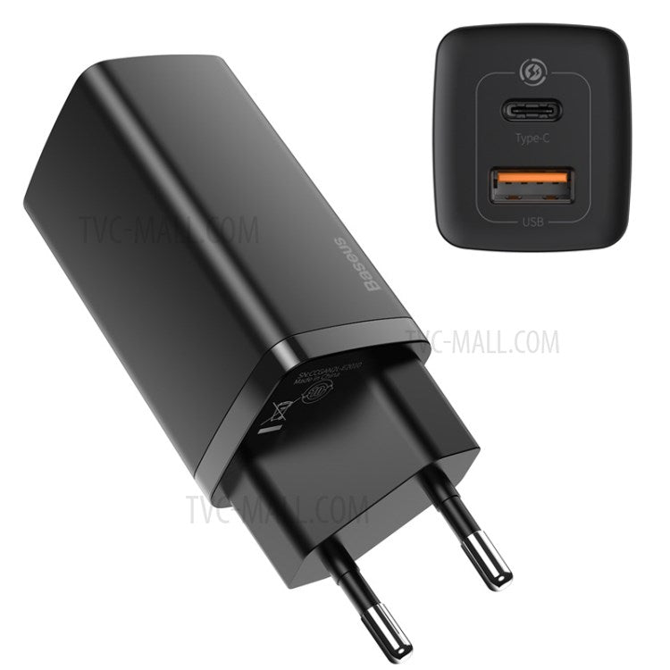 BASEUS GaN2 Lite Quick Charger Type-C+USB 65W Wall Charger EU Plug - Black