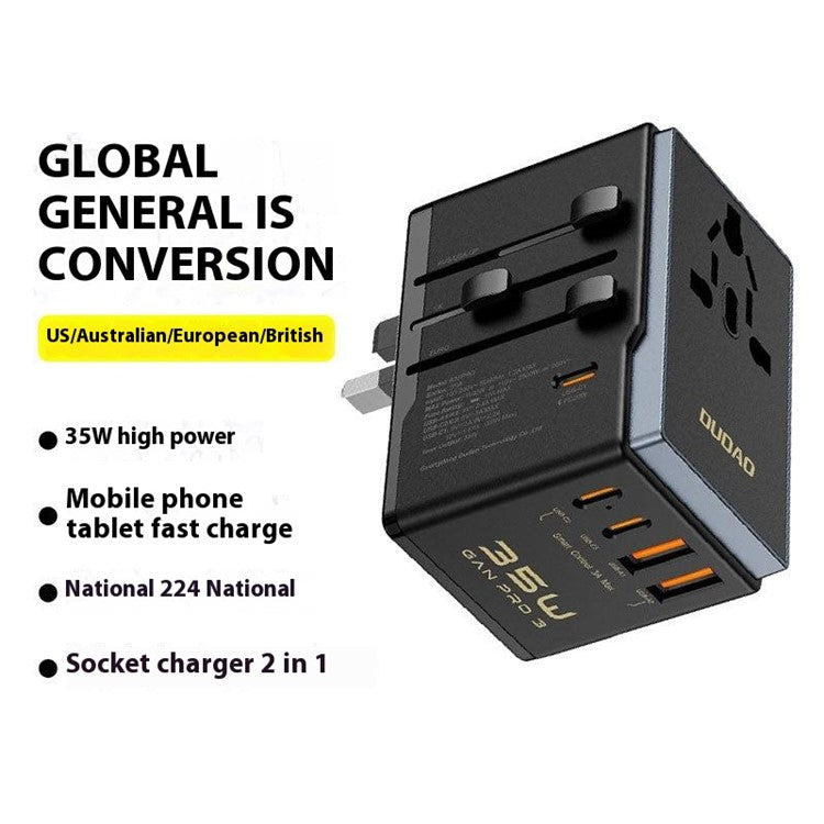 DUDAO A35Pro A35Pro Global Travel Charger 35W GaN Fast Charging Adapter with 2 USB + 3 Type-C Ports