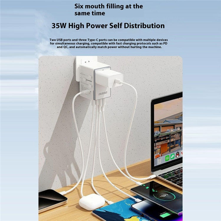 DUDAO A35Pro A35Pro Global Travel Charger 35W GaN Fast Charging Adapter with 2 USB + 3 Type-C Ports