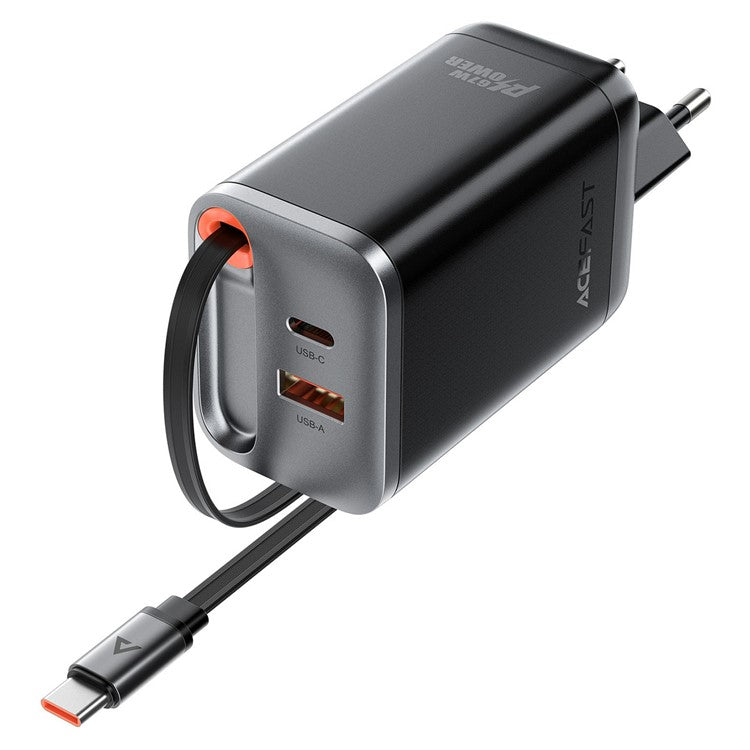 ACEFAST A111 67W GaN Charger USB-A+Type-C Adapter with Retractable USB-C Cable, EU Plug