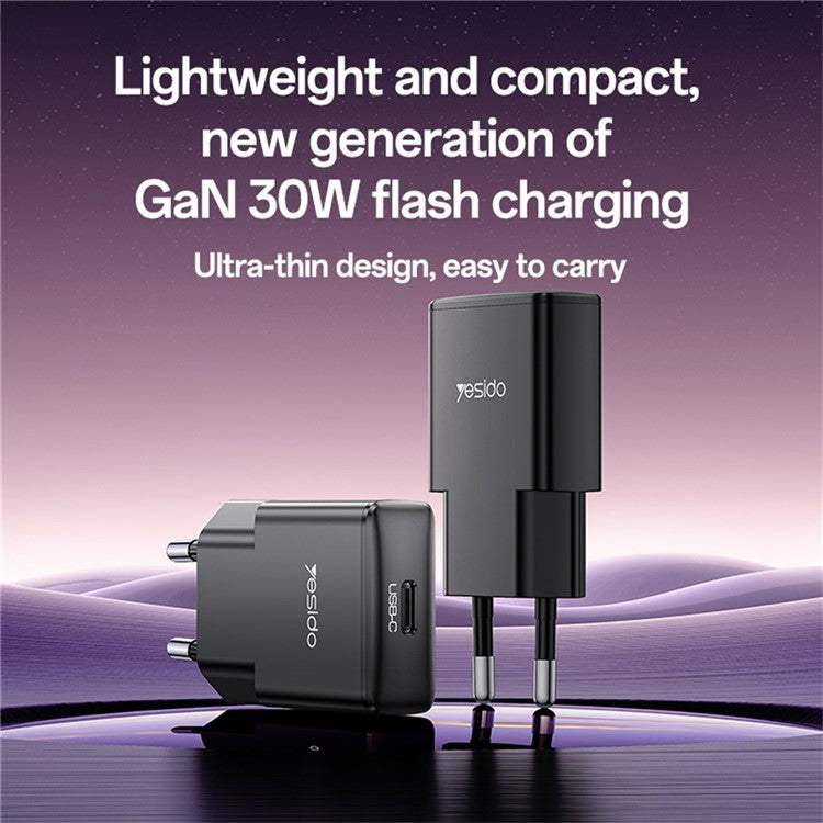 YESIDO YC74 Ultra-Thin 30W Fast Charger Type-C Port Power Adapter, EU Plug