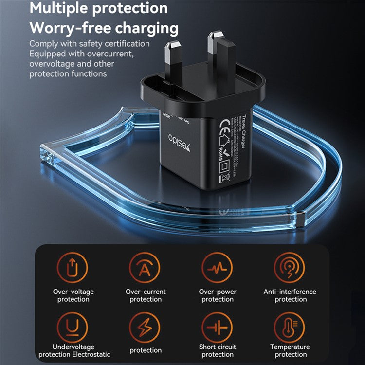 YESIDO YC82 PD 30W Fast Charging Power Adapter Type-C Single Port GaN Wall Charger