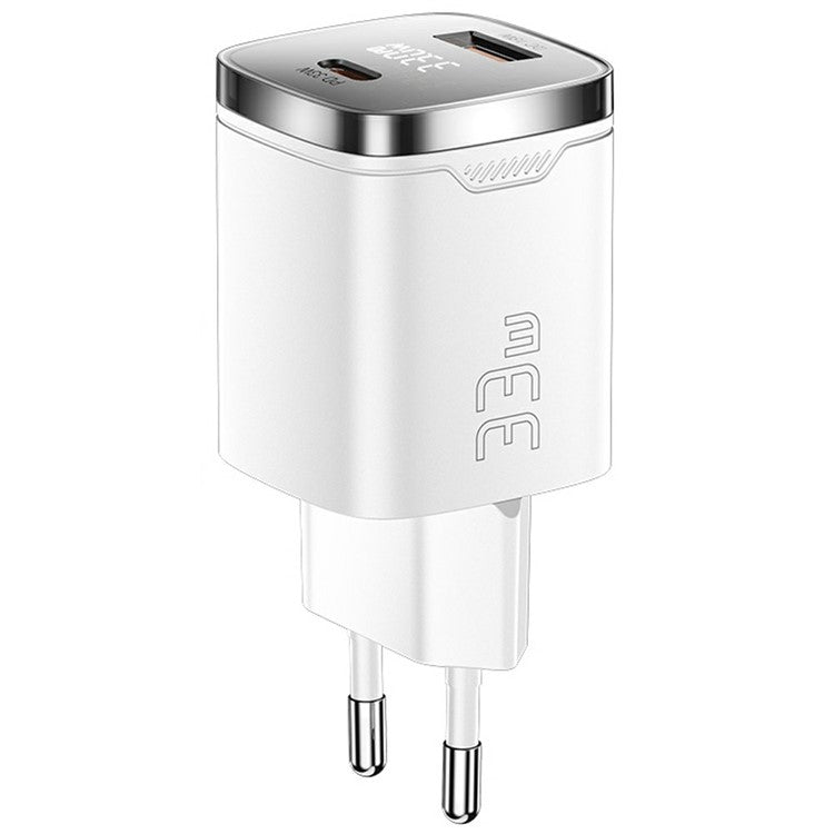 ESSAGER 33W Fast Charging Digital Display USB A + Type C Dual Port GaN Travel Charger - EU Plug / White