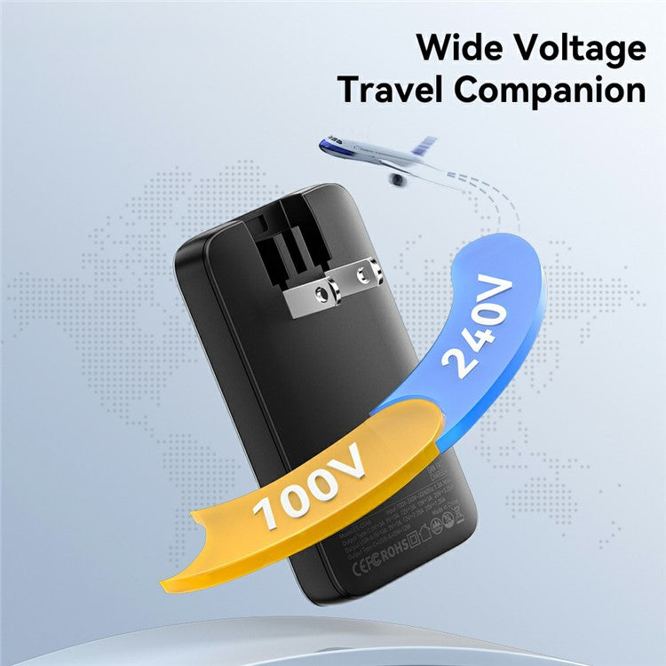 ESSAGER 65W Fast Charging Adapter USB A + Type C Dual Ports Ultra Slim GaN Travel Charger - US Plug