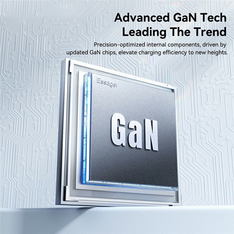 ESSAGER 65W Fast Charging Adapter USB A + Type C Dual Ports Ultra Slim GaN Travel Charger - EU Plug