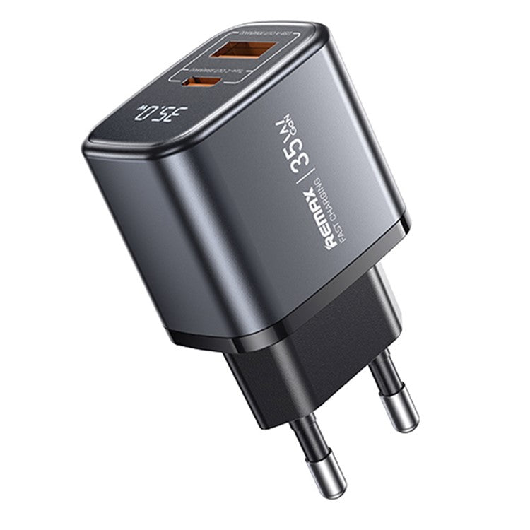 REMAX U2-AC35W GaN Digital Display Fast Charger Adapter 35W Type-C / 30W USB-A Dual Port Adapter - EU Plug