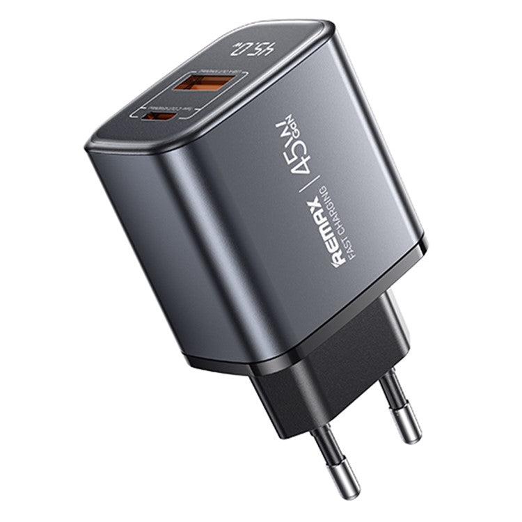 Remax U2-AC45W GaN Charger Digital Display Fast Charging Adapter 45W Type-C 30W USB-A EU Plug