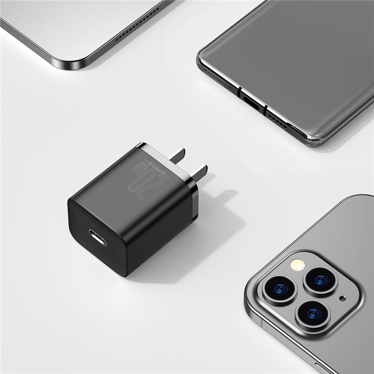 BASEUS Super Si Quick Charger 20W PD Wall Charger with Type-C to iP Data Cable 1m (CN Standard Plug) - Black