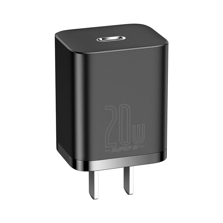 BASEUS Super Si Quick Charger 20W PD Wall Charger with Type-C to iP Data Cable 1m (CN Standard Plug) - Black