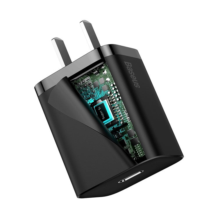 BASEUS Super Si Quick Charger 20W PD Wall Charger with Type-C to iP Data Cable 1m (CN Standard Plug) - Black