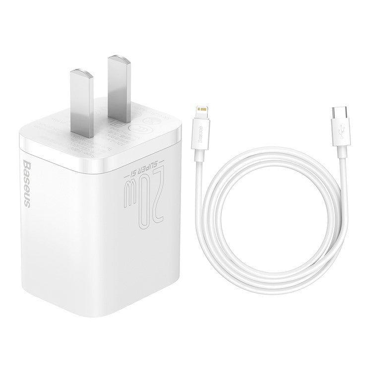 BASEUS Super Si Quick Charger 20W PD Wall Charger with Type-C to iP Data Cable 1m (CN Standard Plug) - White