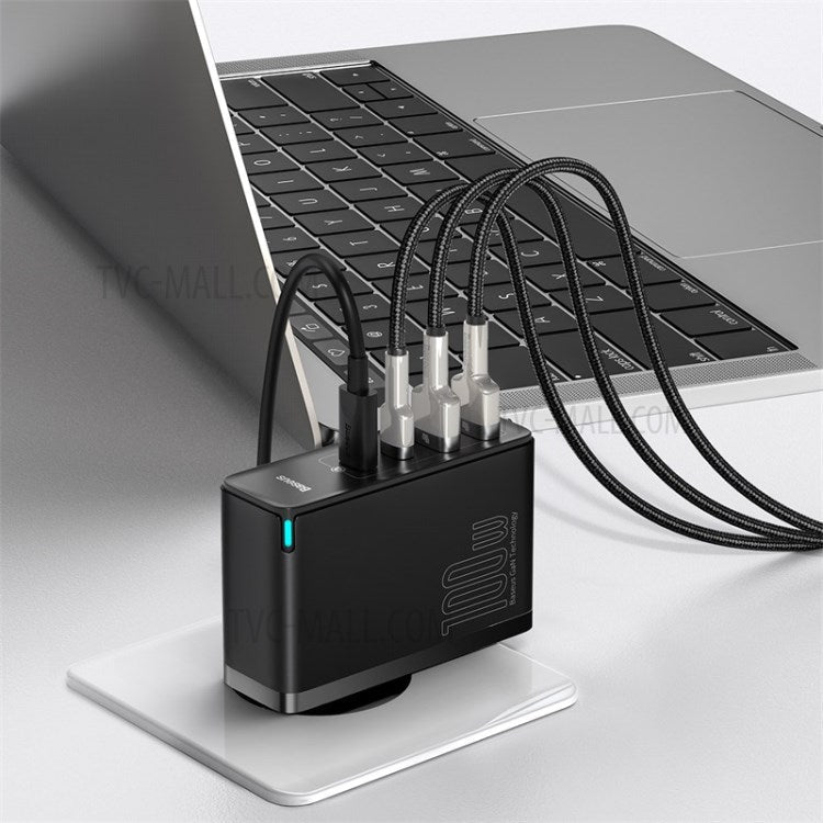 BASEUS GaN2 Pro 2 Type-C+2 USB Ports Quick Charger 100W Wall Charger Block with Type-C Charging Cable (EU Plug) - Black