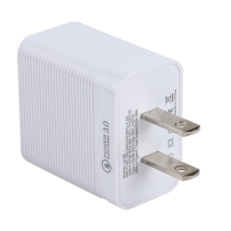 LZ-728 QC 3.0 USB+PD 20W Type-C Travel Wall Charger Fast Charging Phone Adapter for Xiaomi iPhone - White US Plug