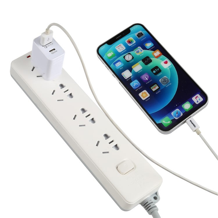 LZ-728 QC 3.0 USB+PD 20W Type-C Travel Wall Charger Fast Charging Phone Adapter for Xiaomi iPhone - White US Plug