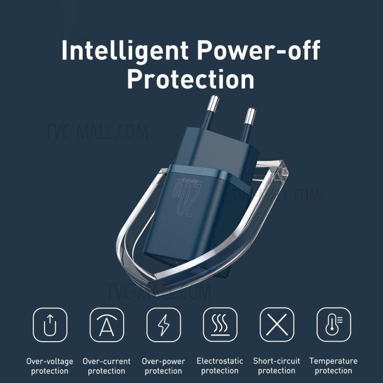 BASEUS Super Si USB C Charger 20W Support Type C PD Fast Charging with Cable for iPhone 12 Pro Max 11 - EU Plug / Navy Blue