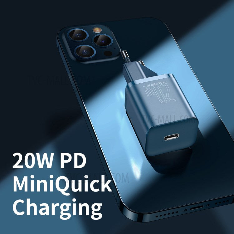 BASEUS Super Si USB C Charger 20W Support Type C PD Fast Charging with Cable for iPhone 12 Pro Max 11 - EU Plug / Navy Blue