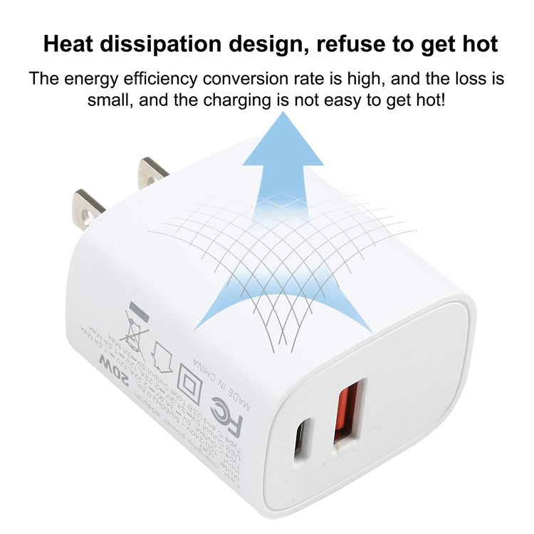 E087 20W PD Type-C+USB Home Travel Wall Charger Fast Charging Power Adapter - US Plug