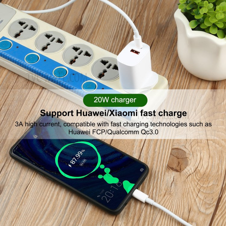 E087 20W Type-C+USB Fast Charging Wall Charger Power Adapter with 1m Type-C to Type-C Cable - EU Plug