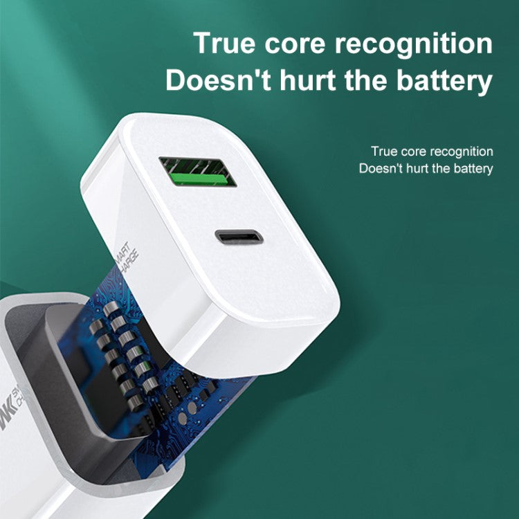 WK WP-U53 20W PD Fast Charging USB-A + Type-C Dual Ports Wall Charger Travel Power Adapter - US Plug