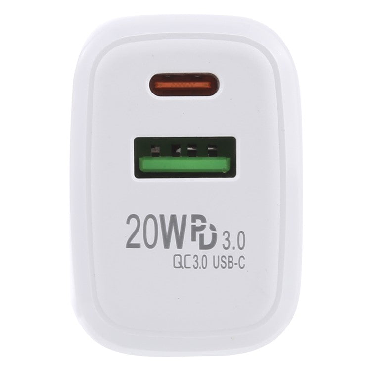 LZ-215A+C 20W QC3.0 USB + PD3.0 Type-C Dual Ports Fast Charging Travel Charger Power Adapter - EU Plug