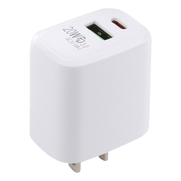 LZ-215A+C 20W QC3.0 USB + PD3.0 Type-C Dual Ports Fast Charging Travel Charger Power Adapter - US Plug