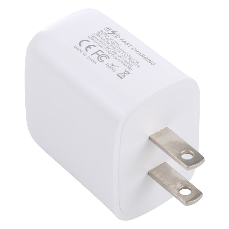 LZ-215A+C 20W QC3.0 USB + PD3.0 Type-C Dual Ports Fast Charging Travel Charger Power Adapter - US Plug