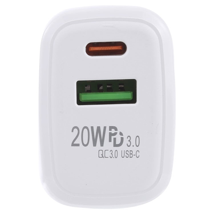 LZ-215A+C 20W QC3.0 USB + PD3.0 Type-C Dual Ports Fast Charging Travel Charger Power Adapter - US Plug