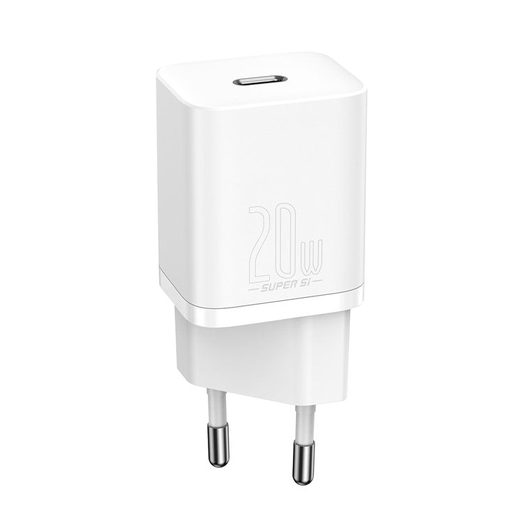 BASEUS Super Si Quick Charger Type-C 20W PD Fast Charging EU Plug Adapter (with 1m Type-C to iP Cable) - White