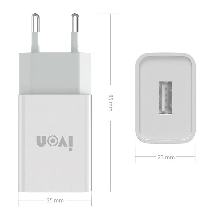 IVON AD-33 2.1A USB Charger Portable Travel Wall Adapter + 1m Type-C Data Cable - US Plug