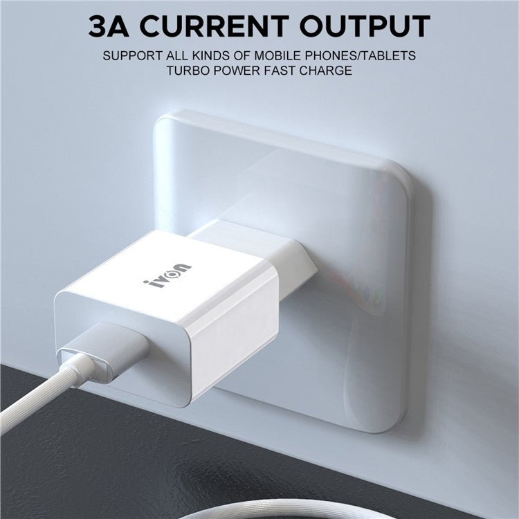 IVON AD-35 3A Fast Charging Travel Power Adapter QC3.0 USB Wall Charger + 1m Type-C Data Cable - EU Plug