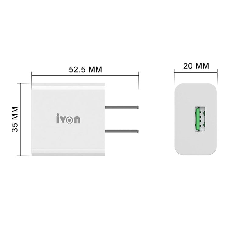 IVON AD-35 3A Fast Charging Travel Power Adapter QC3.0 USB Wall Charger + 1m Type-C Data Cable - US Plug