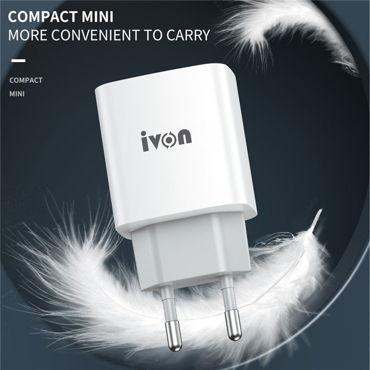 IVON AD52 Portable 18W PD Charger Type-C + USB Dual Ports Power Adapter - EU Plug