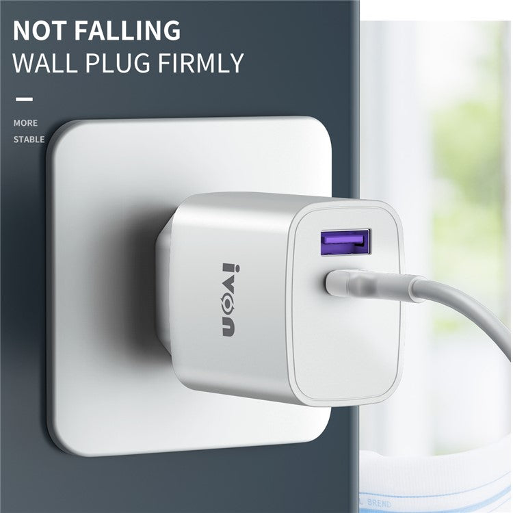 IVON AD52 Portable 18W PD Charger Type-C + USB Dual Ports Power Adapter - EU Plug