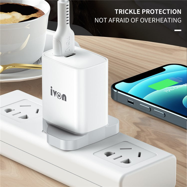 IVON AD52 Portable 18W PD Charger Type-C + USB Dual Ports Power Adapter - UK Plug
