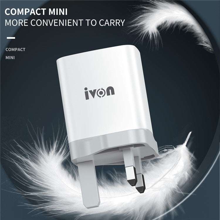 IVON AD52 Portable 18W PD Charger Type-C + USB Dual Ports Power Adapter - UK Plug