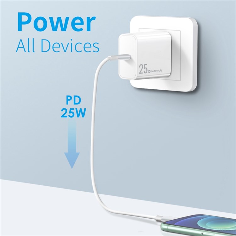 NORTHJO NOPD250601AU PD 25W Type-C Port Fast Charging Adapter Home Travel Wall Charger - AU Plug/White