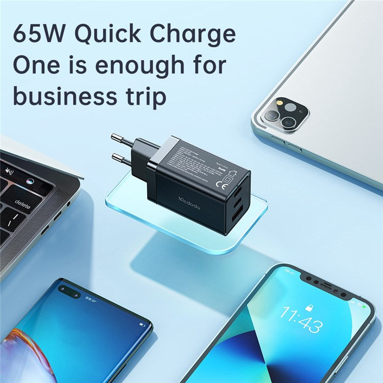 MCDODO MDD 65W GaN5 Mini Fast Charger USB + Dual Type-C Travel Power Adapter - EU Plug
