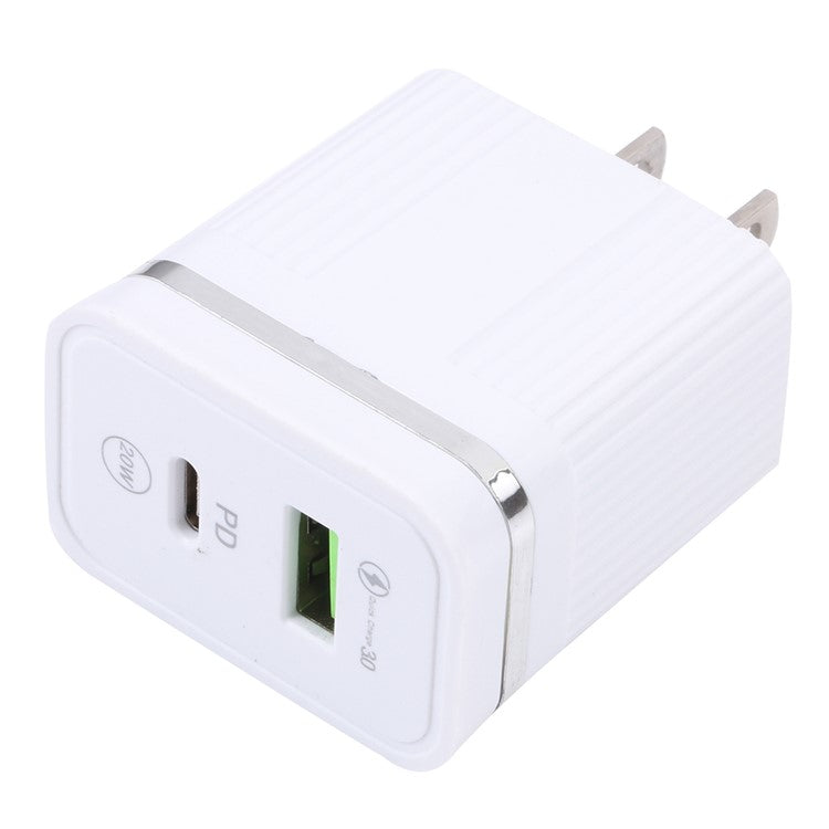46-A2C2 20W PD + QC3.0 USB Fast Charger Type-C / USB-A Dual Port Power Adapter - US Plug / White