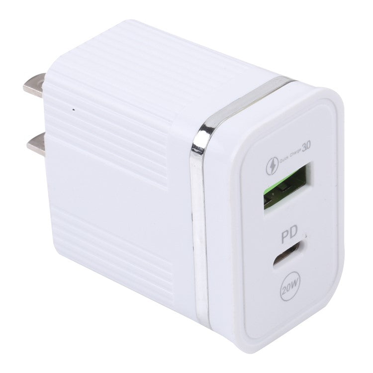 46-A2C2 20W PD + QC3.0 USB Fast Charger Type-C / USB-A Dual Port Power Adapter - US Plug / White
