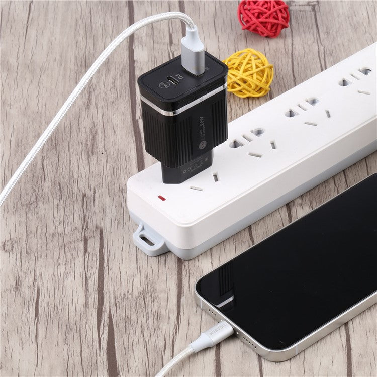 46-A2C2 20W PD + QC3.0 USB Fast Charger Type-C / USB-A Dual Port Power Adapter - EU Plug / Black