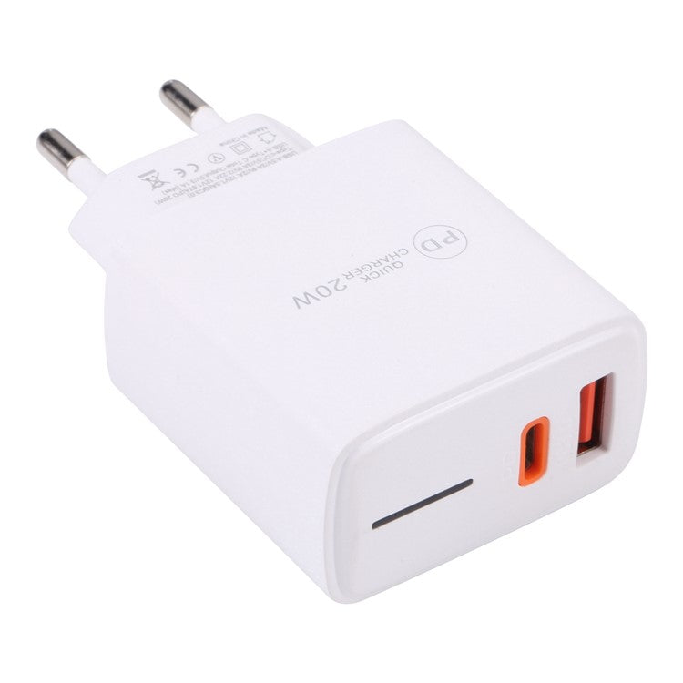 LZ-1130 PD 20W Type-C+QC 3.0 USB Fast Charger Power Adapter Portable Charging Block - EU Plug / White