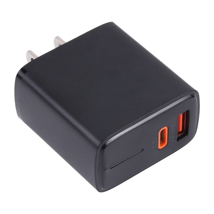LZ-1130 PD 20W Type-C+QC 3.0 USB Fast Charger Power Adapter Portable Charging Block - US Plug / Black